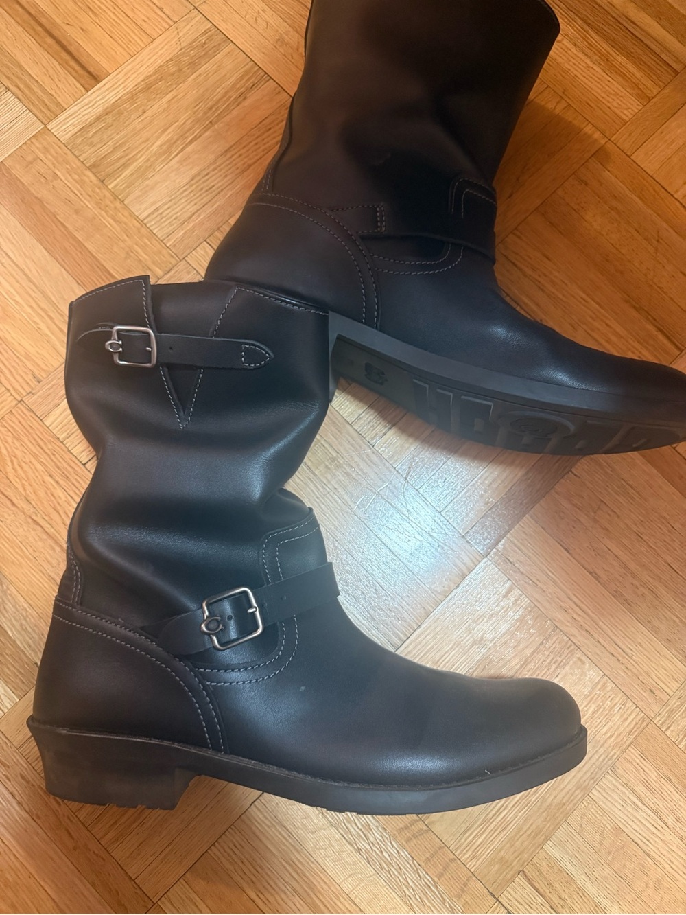 Authentic Coach Men Dawn Black Mid-Calf Buckle Boots size 12 /Eur46